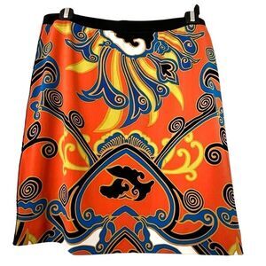 Eva Varro Allover Geometric Printed Orange Blue Mini Skirt Small